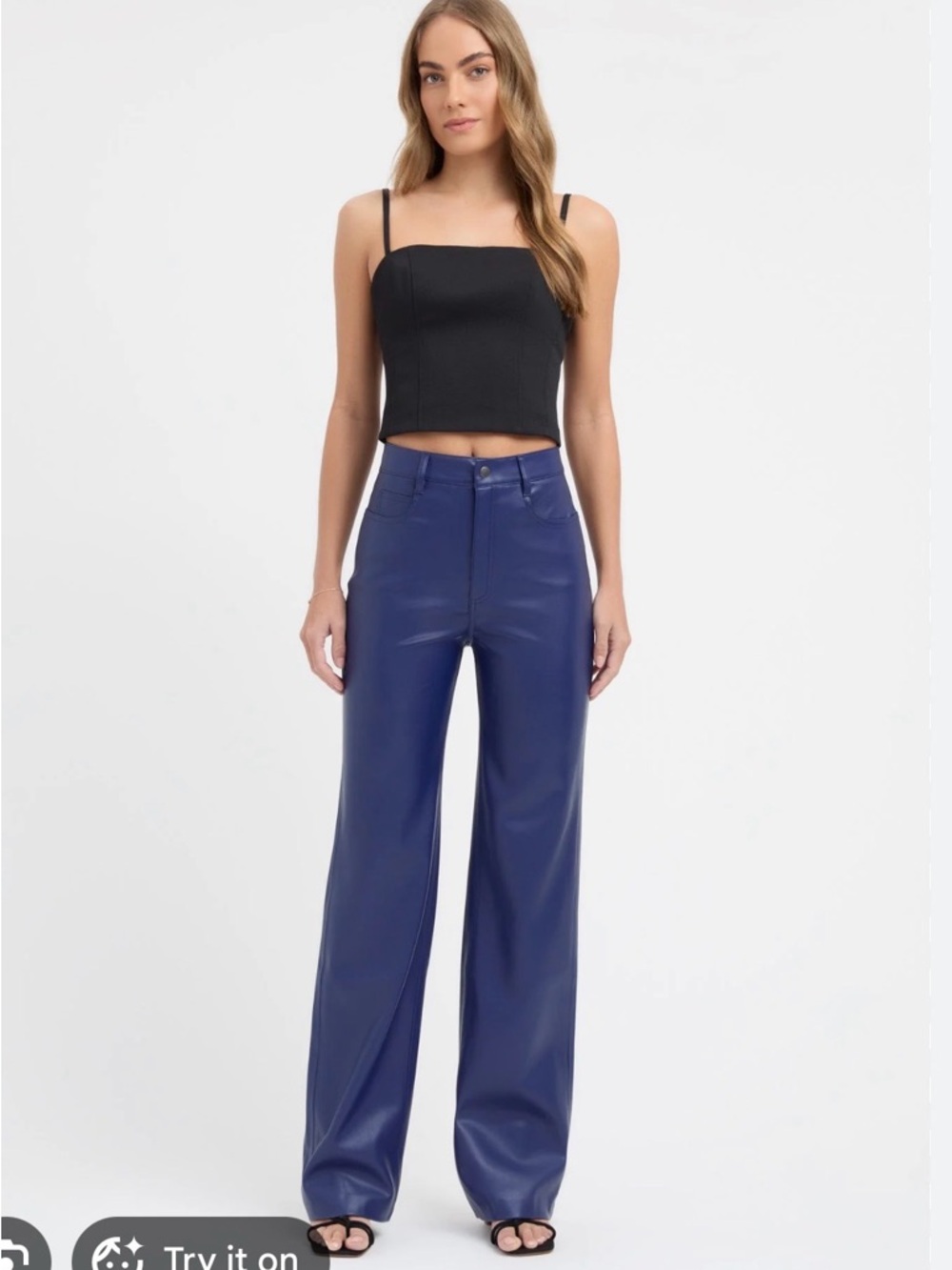 Kookai Faux Leather Pants in Navy Blue
